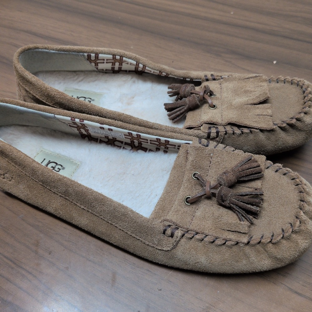 Ugg Australia Lizzy Moccasin Slip On Slippers Womens 10 Chestnut Brown Tassel - Picture 3 of 7